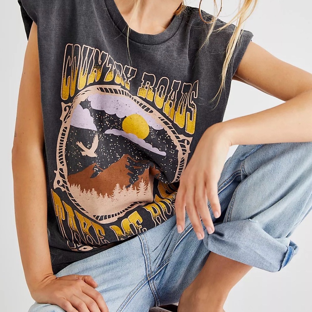 Anthropologie  Midnight Rider Presents- Gray Tee - take me home John Denver